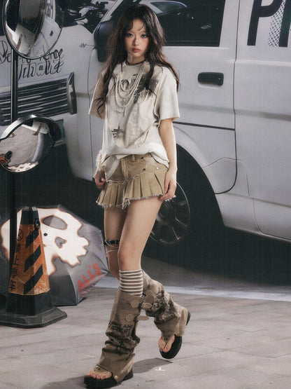 Five-Pointed Star Low Waist Pleats Short Skirt 【s0000017065】