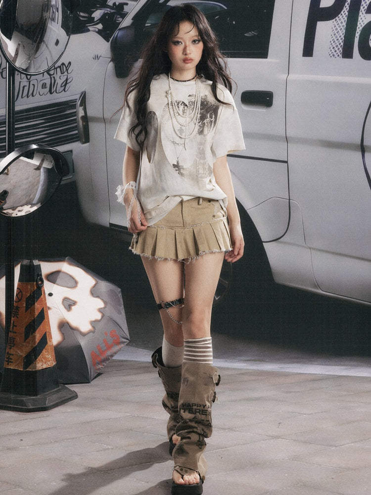 Five-Pointed Star Low Waist Pleats Short Skirt 【s0000017065】