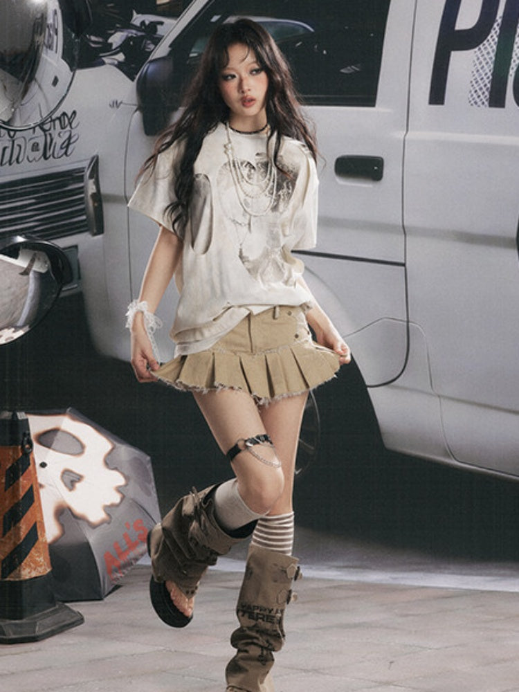 Five-Pointed Star Low Waist Pleats Short Skirt 【s0000017065】