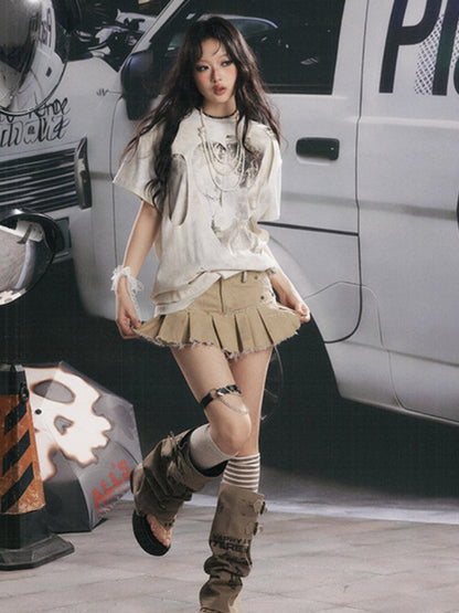 Five-Pointed Star Low Waist Pleats Short Skirt 【s0000017065】