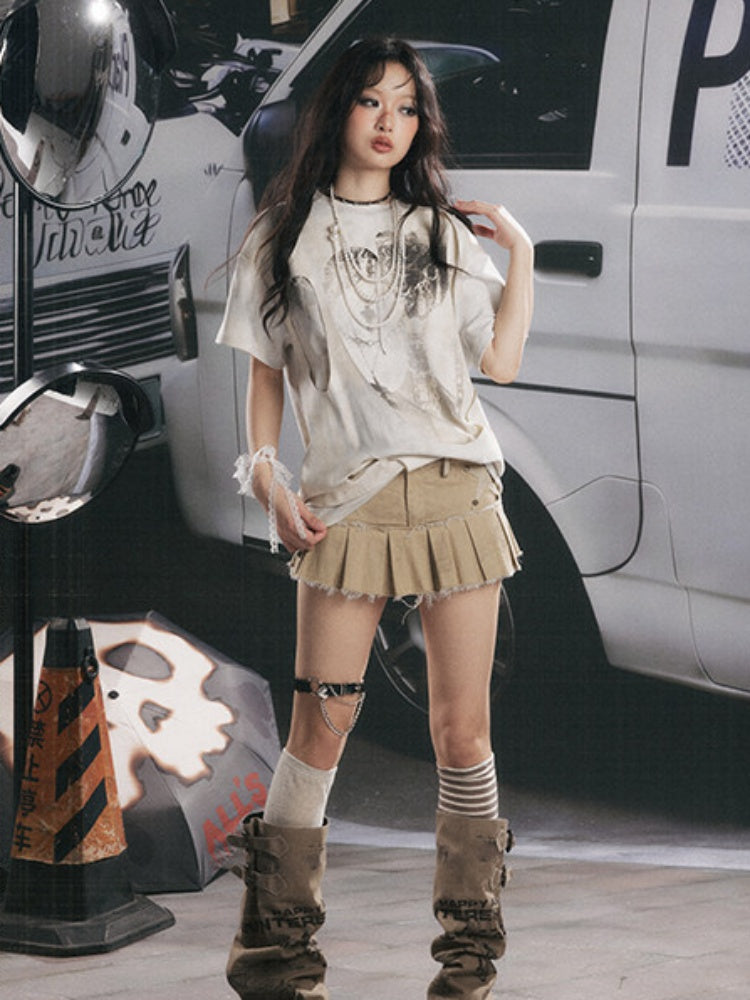 Five-Pointed Star Low Waist Pleats Short Skirt 【s0000017065】