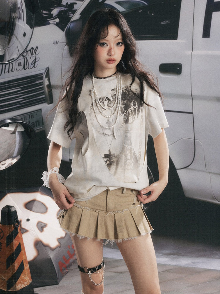 Five-Pointed Star Low Waist Pleats Short Skirt 【s0000017065】