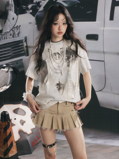 Five-Pointed Star Low Waist Pleats Short Skirt 【s0000017065】