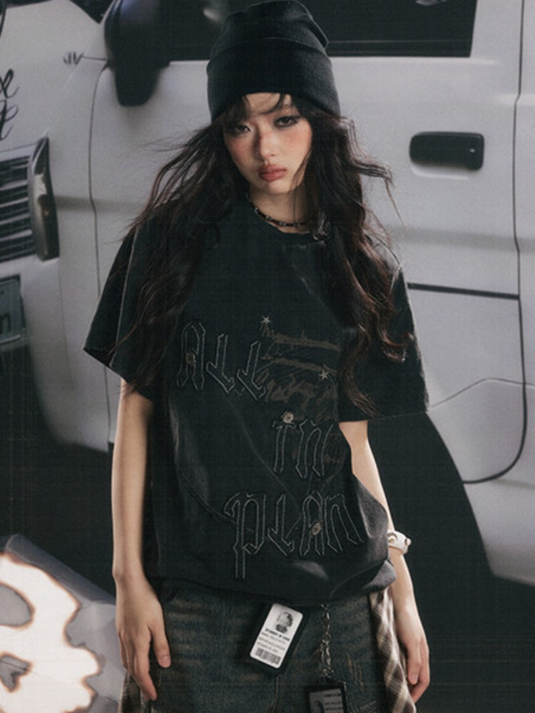 Round Neck Letter Loose Short Sleeve T-Shirt 【s0000017067】