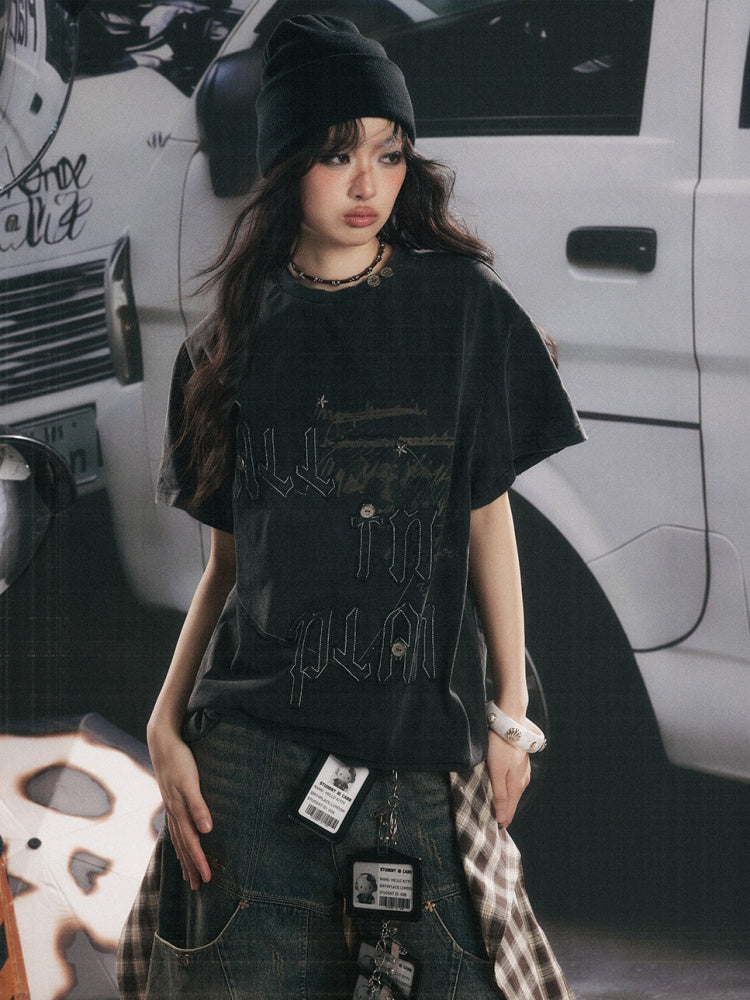 Round Neck Letter Loose Short Sleeve T-Shirt 【s0000017067】