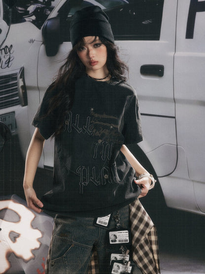 Round Neck Letter Loose Short Sleeve T-Shirt 【s0000017067】