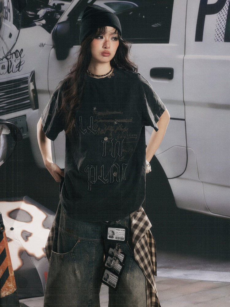 Round Neck Letter Loose Short Sleeve T-Shirt 【s0000017067】