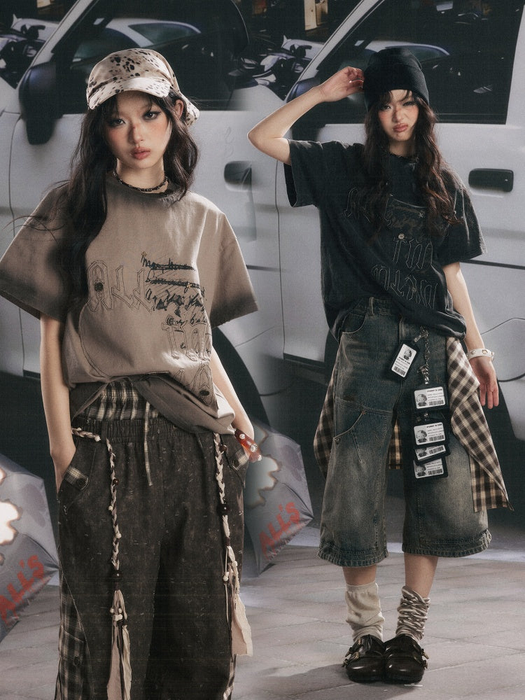 Round Neck Letter Loose Short Sleeve T-Shirt 【s0000017067】