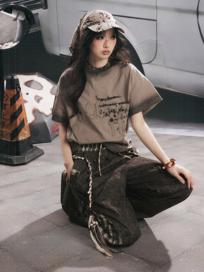 Round Neck Letter Loose Short Sleeve T-Shirt 【s0000017067】