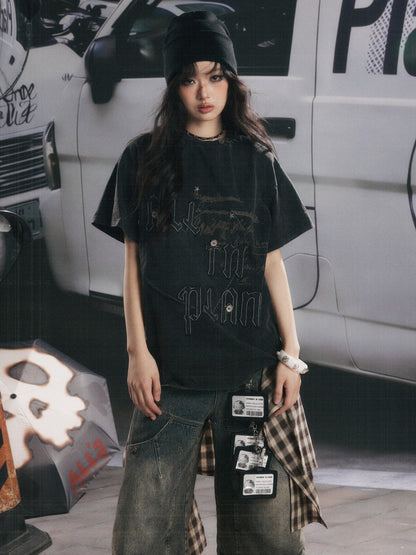 Round Neck Letter Loose Short Sleeve T-Shirt 【s0000017067】