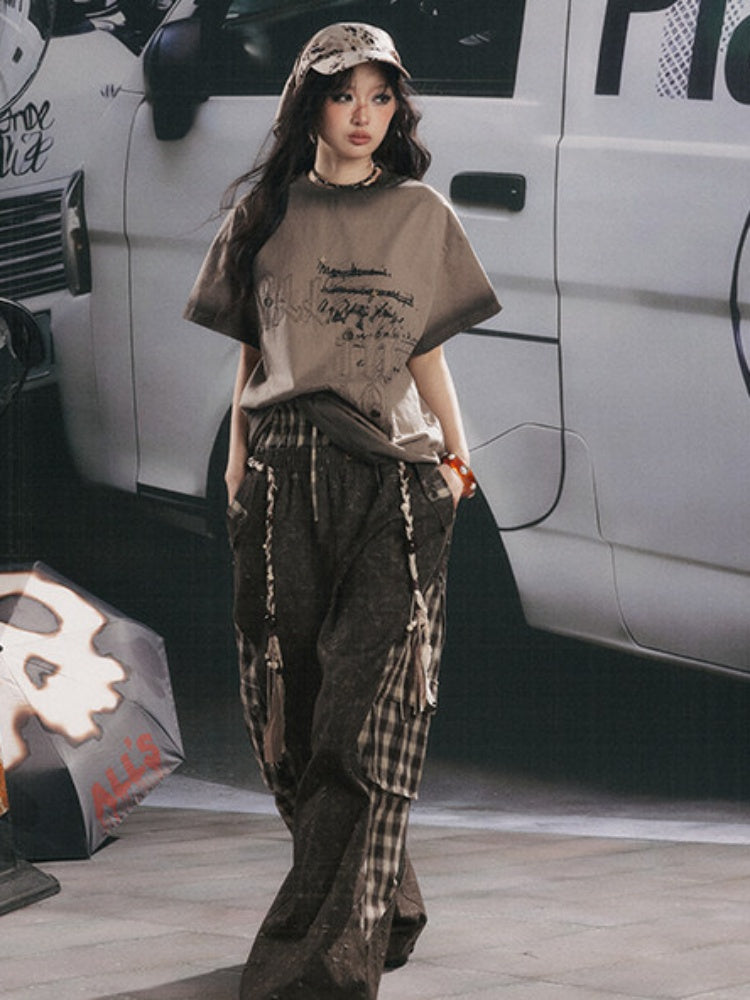 Round Neck Letter Loose Short Sleeve T-Shirt 【s0000017067】