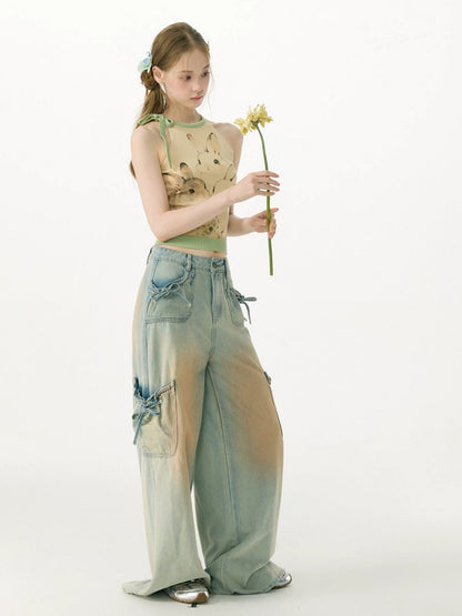 Ink Cute Rabbit Mint Green Contrast Knitted Halter-Neck Vest【s0000017076】