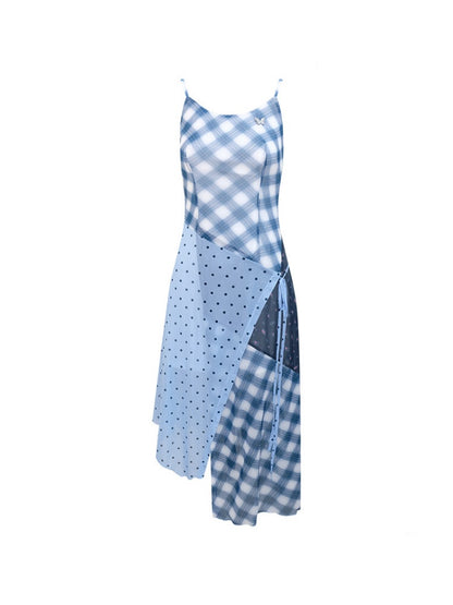 Deconstructed Plaid Polka Dot Irregular Camisole Dress【s0000017077】