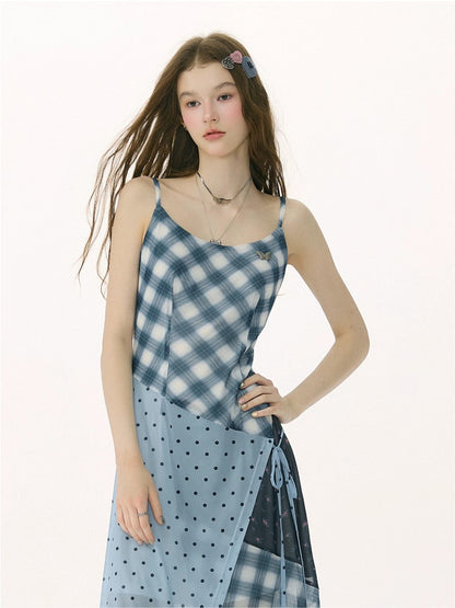 Deconstructed Plaid Polka Dot Irregular Camisole Dress【s0000017077】