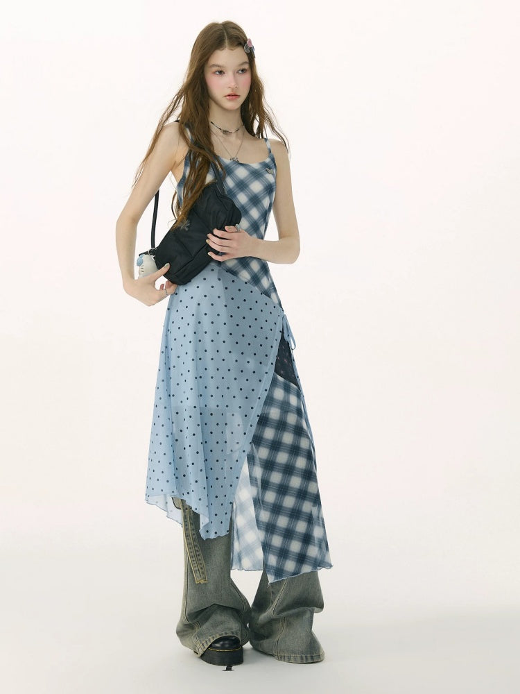 Deconstructed Plaid Polka Dot Irregular Camisole Dress【s0000017077】