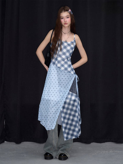 Deconstructed Plaid Polka Dot Irregular Camisole Dress【s0000017077】