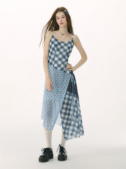 Deconstructed Plaid Polka Dot Irregular Camisole Dress【s0000017077】