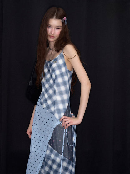 Deconstructed Plaid Polka Dot Irregular Camisole Dress【s0000017077】