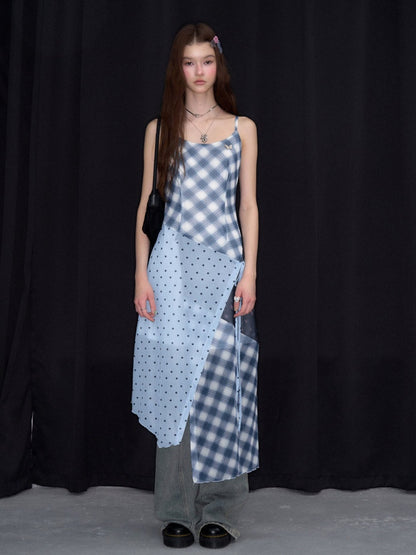Deconstructed Plaid Polka Dot Irregular Camisole Dress【s0000017077】