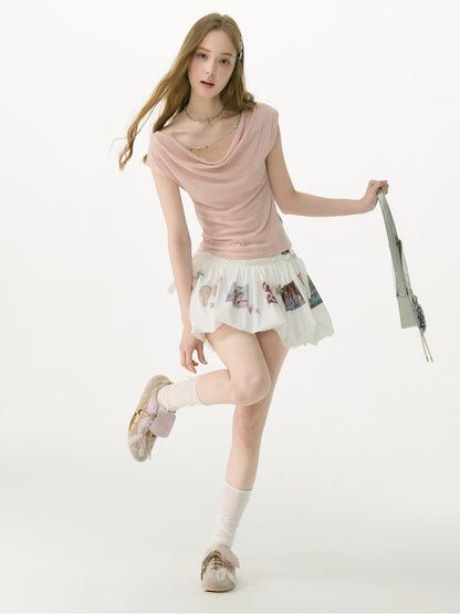 Childlike Print High Waist Slimming Pocket Skirt【s0000017078】