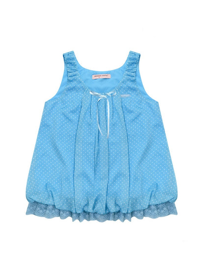 Polka Dot Lace Hem Tank Top Blue【s0000017080】