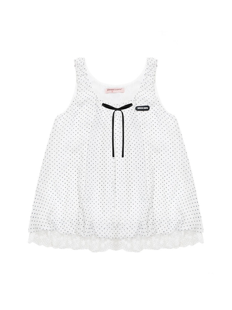 Polka Dot Lace Hem Tank Top White【s0000017081】
