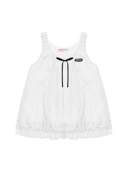 Polka Dot Lace Hem Tank Top White【s0000017081】