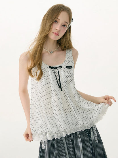 Polka Dot Lace Hem Tank Top White【s0000017081】