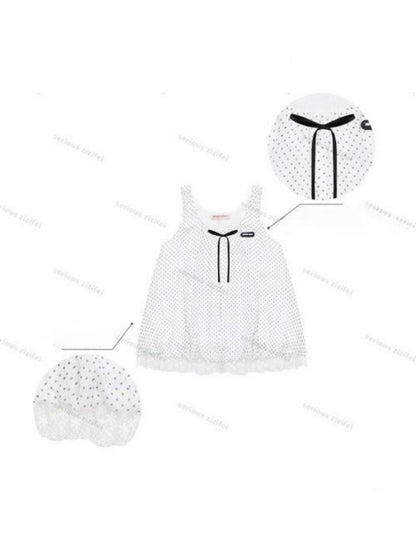 Polka Dot Lace Hem Tank Top White【s0000017081】
