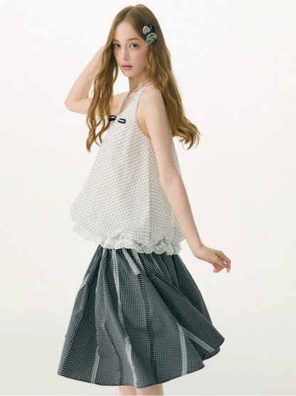 Polka Dot Lace Hem Tank Top White【s0000017081】
