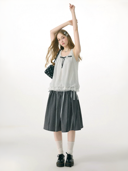 Polka Dot Lace Hem Tank Top White【s0000017081】