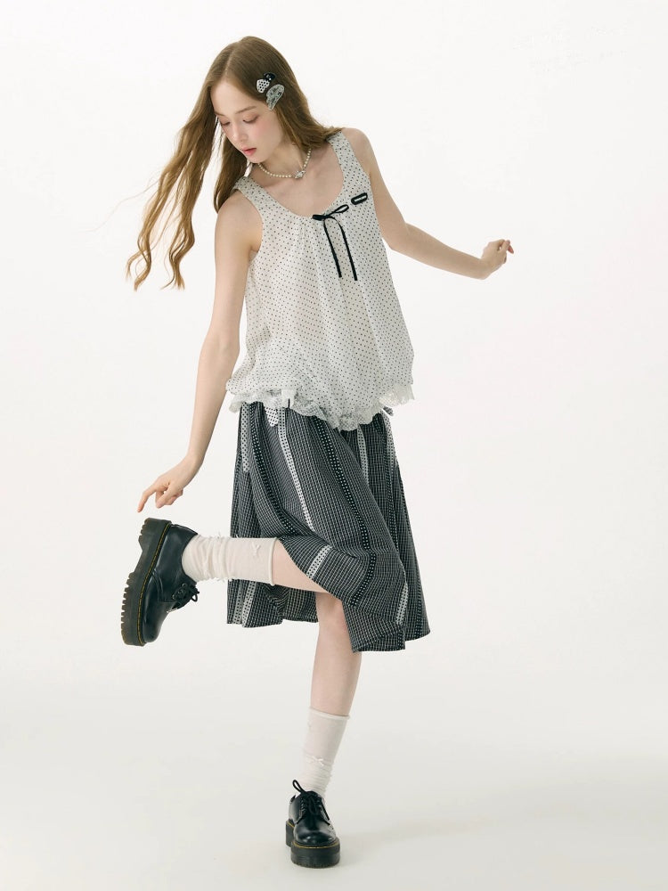 Polka Dot Lace Hem Tank Top White【s0000017081】