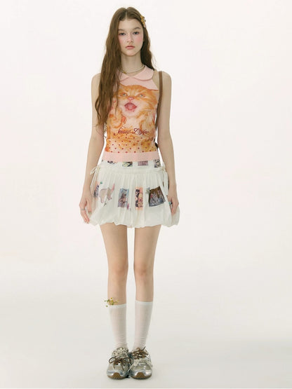 Retro Doll Collar Cat Print Knitted Vest【s0000017082】