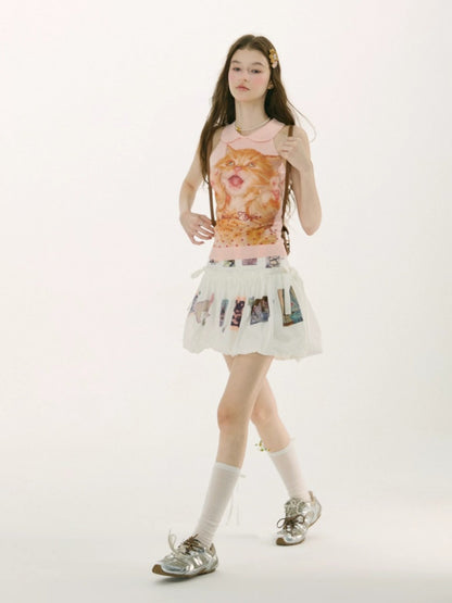 Retro Doll Collar Cat Print Knitted Vest【s0000017082】