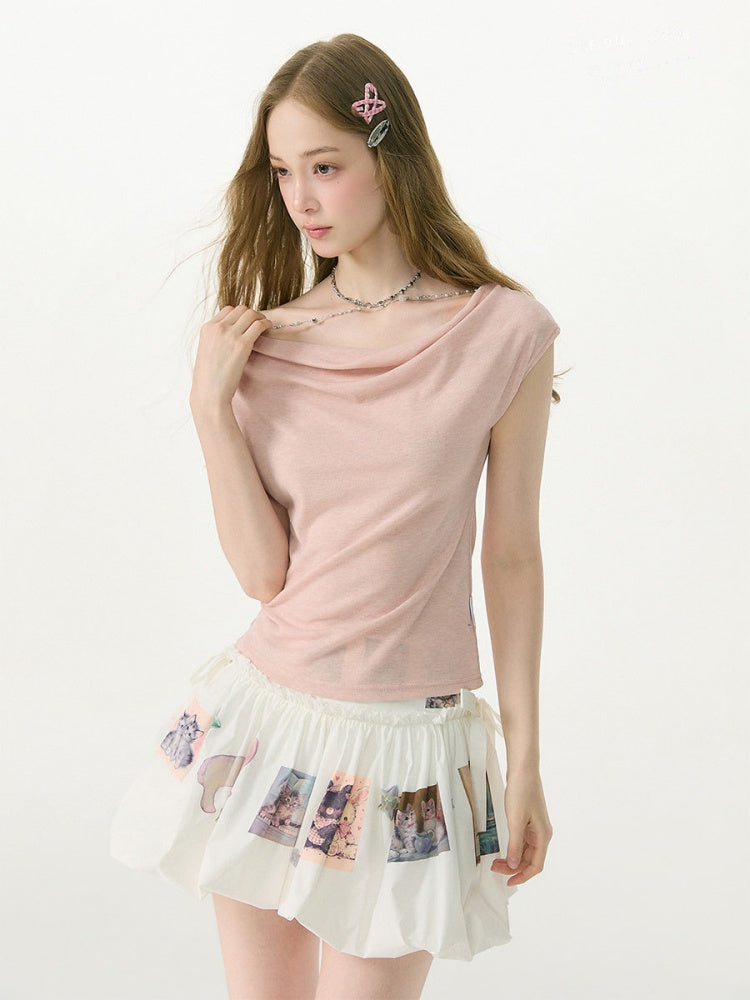 Lazy Swing Collar Chain Decoration Short Sleeve T-Shirt【s0000017084】