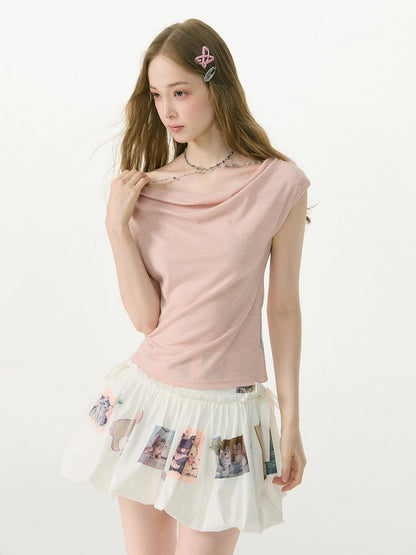 Lazy Swing Collar Chain Decoration Short Sleeve T-Shirt【s0000017084】