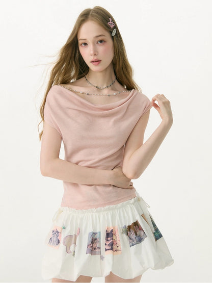 Lazy Swing Collar Chain Decoration Short Sleeve T-Shirt【s0000017084】