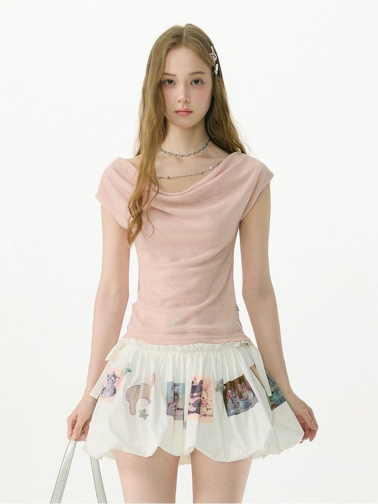 Lazy Swing Collar Chain Decoration Short Sleeve T-Shirt【s0000017084】