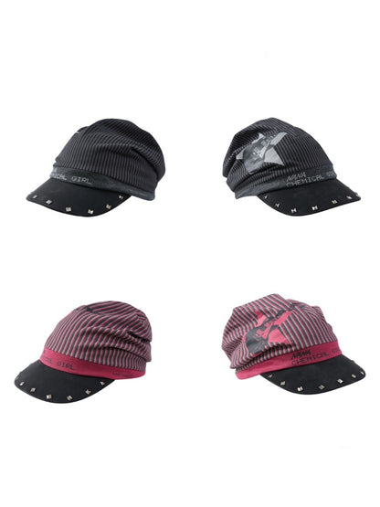Chemical Girl×NANA Co-Branded Pinstripe Guitar Print Rivet Stack Cap【s0000017086】
