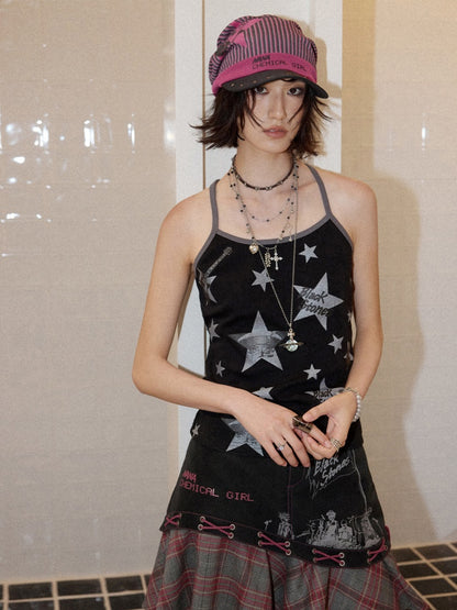 Chemical Girl×NANA Co-Branded Pinstripe Guitar Print Rivet Stack Cap【s0000017086】