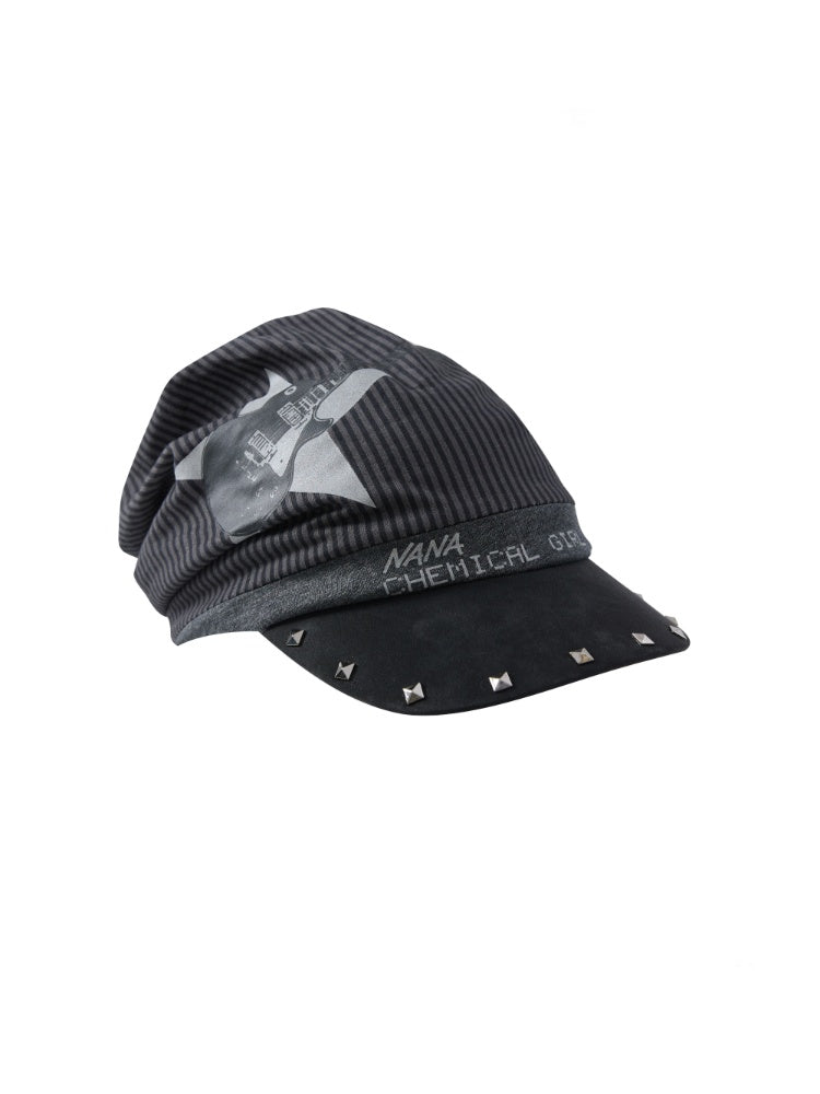 Chemical Girl×NANA Co-Branded Pinstripe Guitar Print Rivet Stack Cap【s0000017086】
