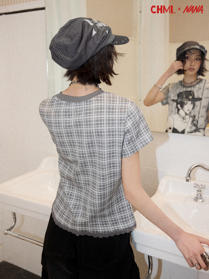 Chemical Girl×NANA Co-Branded Pinstripe Guitar Print Rivet Stack Cap【s0000017086】