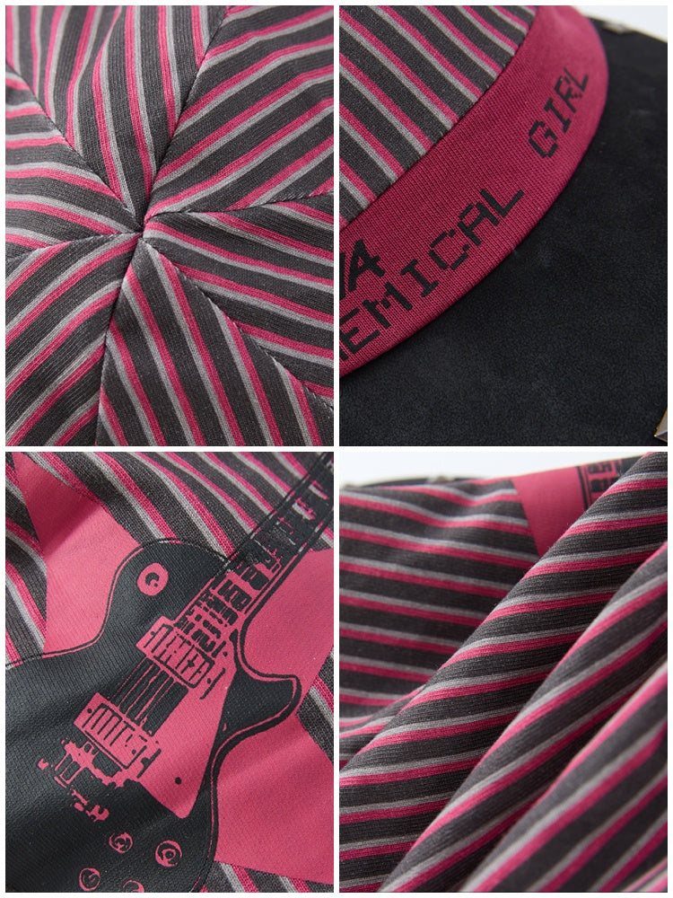 Chemical Girl×NANA Co-Branded Pinstripe Guitar Print Rivet Stack Cap【s0000017086】