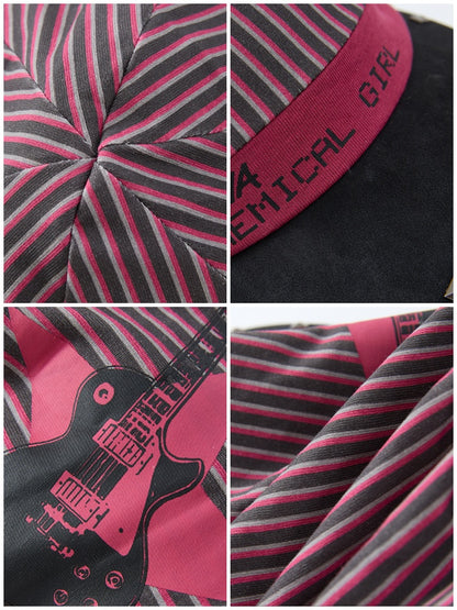 Chemical Girl×NANA Co-Branded Pinstripe Guitar Print Rivet Stack Cap【s0000017086】
