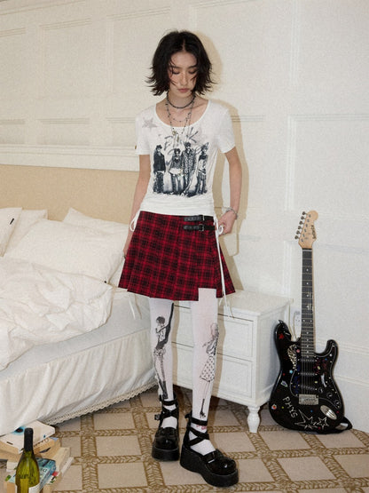 Chemical Girl×NANA Co-Branded Touching Portrait Print Crew Neck Straight Shoulder Slim Drawstring Short T-Shirt【s0000017087】