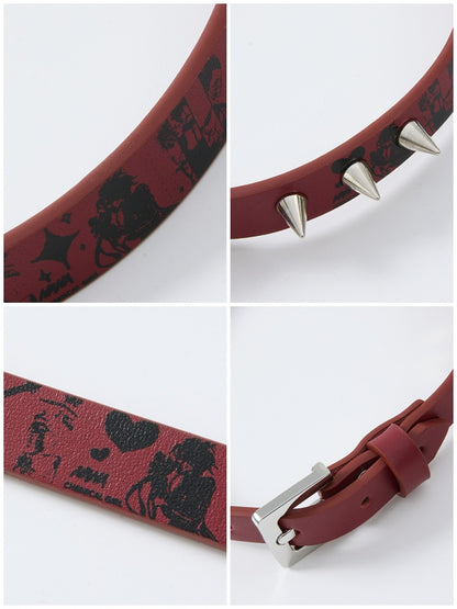 Chemical Girl×NANA Co-Branded Punk Graphic Printed Metal Rivet Leather Choker 【s0000017089】