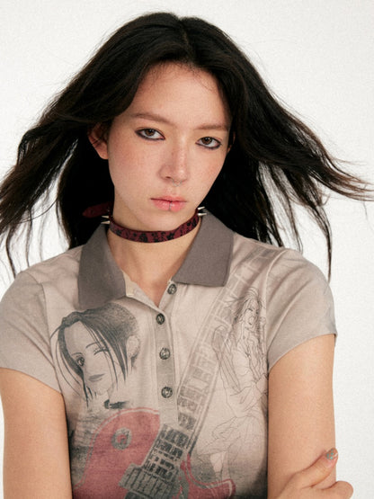 Chemical Girl×NANA Co-Branded Punk Graphic Printed Metal Rivet Leather Choker 【s0000017089】