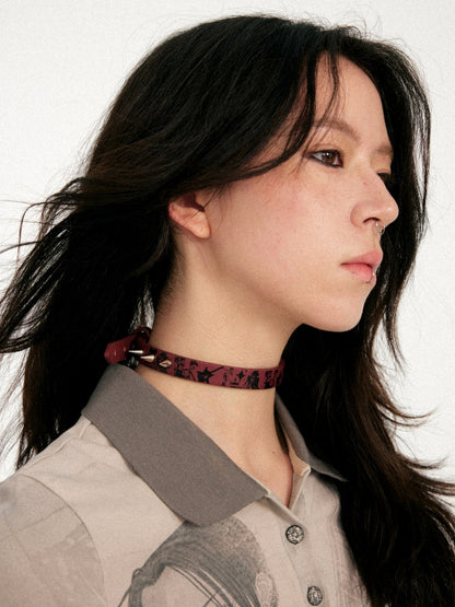 Chemical Girl×NANA Co-Branded Punk Graphic Printed Metal Rivet Leather Choker 【s0000017089】