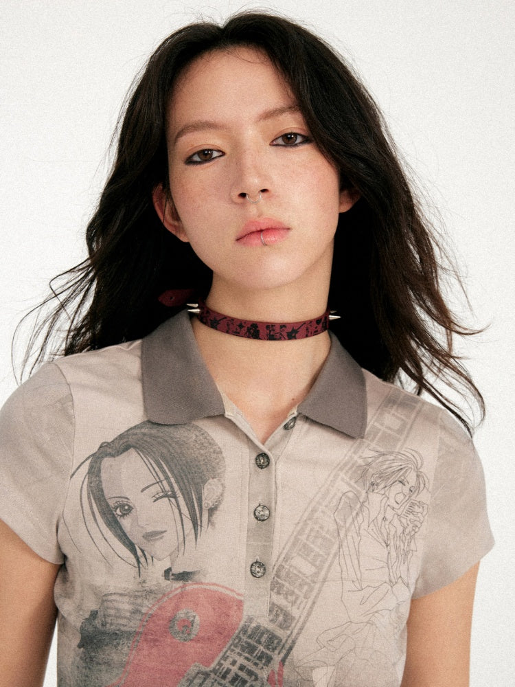 Chemical Girl×NANA Co-Branded Punk Graphic Printed Metal Rivet Leather Choker 【s0000017089】