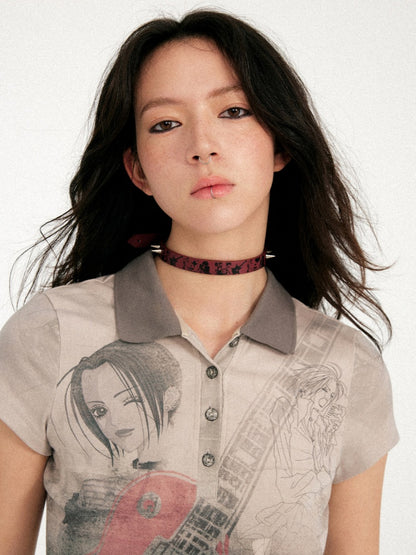 Chemical Girl×NANA Co-Branded Punk Graphic Printed Metal Rivet Leather Choker 【s0000017089】